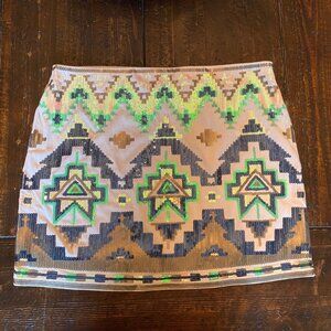 Express Aztec Tribal Boho Sequence Lined Mini Stretch Skirt Size Small
